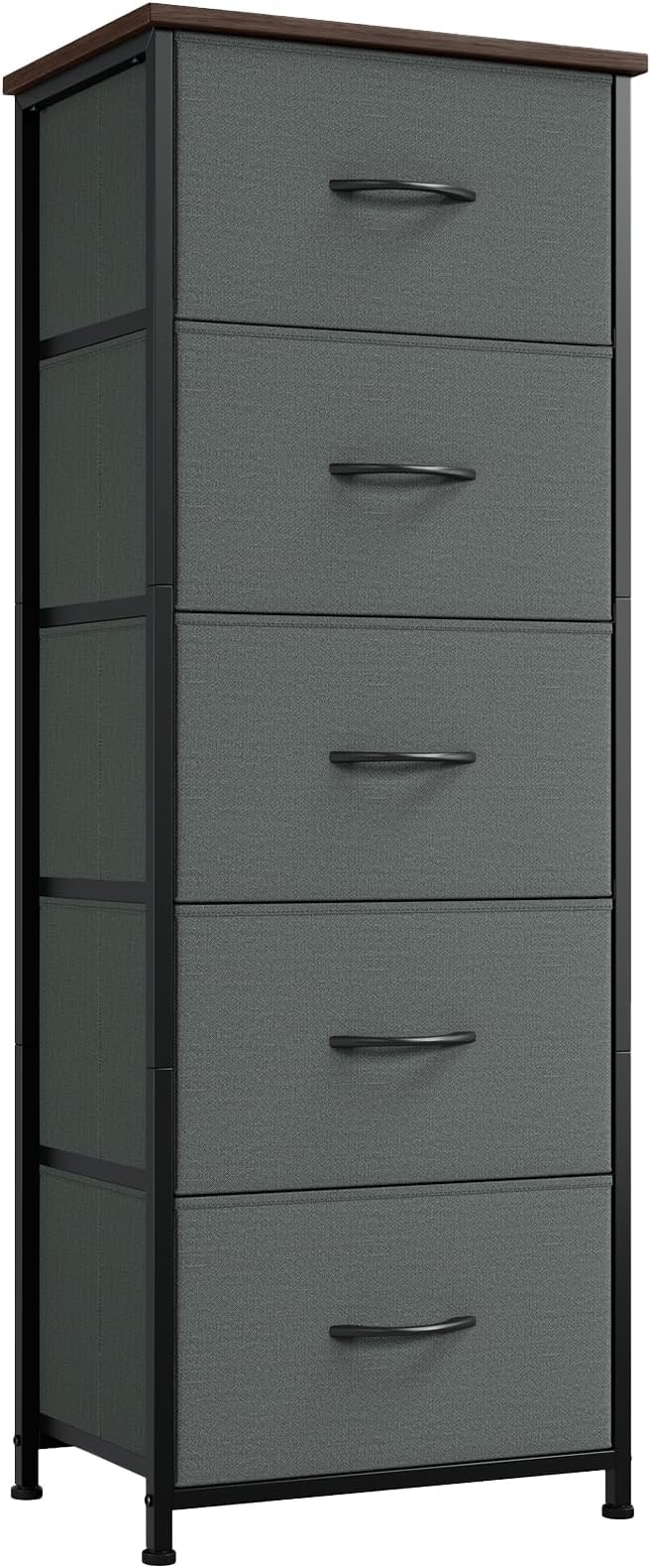 Somdot Dresser for Bedroom with 5 Drawers, Storage Organizer Chest of Drawers with Removable Fabric Bins for Closet Bedside Living Room Laundry Entryway Hallway, Charcoal Grey