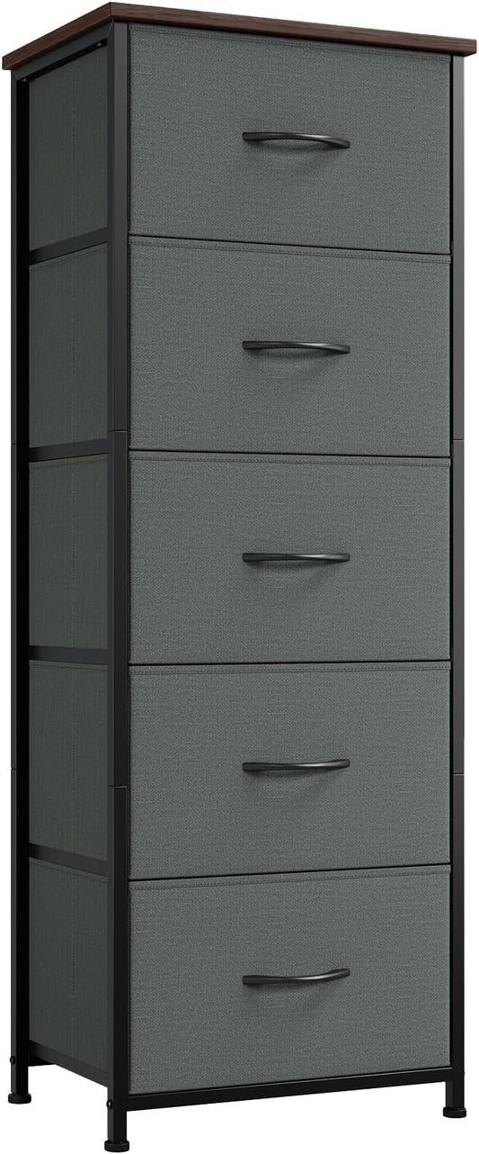 Somdot Dresser for Bedroom with 5 Drawers, Storage Organizer Chest of Drawers with Removable Fabric Bins for Closet Bedside Living Room Laundry Entryway Hallway, Charcoal Grey
