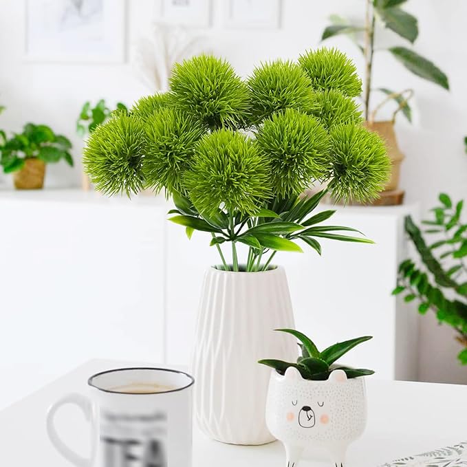 Uieke 10 Pcs Dandelion Artificial Flowers, Artificial Flowers for Decoration Fake Plants Bouquet Plastic Flowers for Home Decoration Wedding Decor Flower Arrangment Green