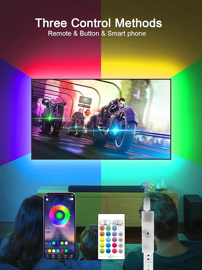 TV LED Backlight, 9.84ft LED Lights for 32-45 Inch TV, RGB TV Backlight with Remote, Music Sync Bluetooth APP Control Strip Lights USB Powered for Bedroom Gaming Room Decor