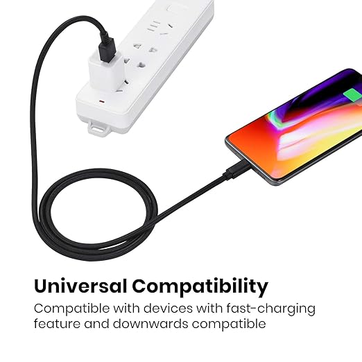 Perixx PERIPRO-407 USB Type-C Male to USB-A Male 3 Ft. Braided Cable - USB3.0 Spec for Smartphones, Tablets, Laptop, and Desktops - Black