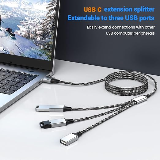 USB C to Triple USB Cable Splitter 3.3Ft,USB C Male to 3USB Female Cable Adapter 1m, TypeC to Three TypeA Y Charging Cable, Multiple Hub for Laptop, Tablet, Telephone,Flash Disk, Gaming Consoles