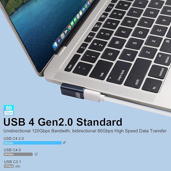 Poyiccot 80Gbps USB C 90 Degree Adapter【240W Charging/ 8K@60Hz Video】 90 Degree USB C Adapter Right Angle Type C Extender Compatible for Thunderbolt 5/4, iPhone 16, Steam Deck,5-Pack