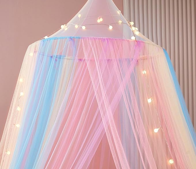 Rainbow Bed Canopy with Lights - Mosquito Netting for Twin, Single, Full, Queen & King Size Beds - Decor for Girls' Rooms
