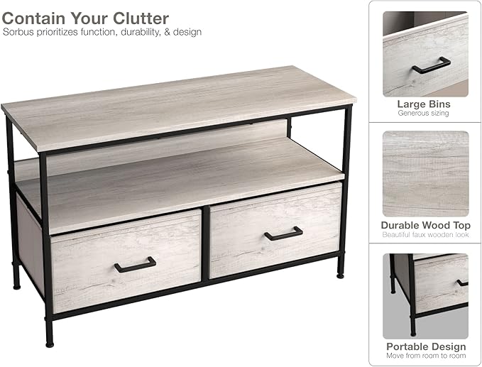 Sorbus TV Stand Dresser with 2 Drawers - Television Riser Chest with Storage - Bedroom, Living Room, Closet, & Dorm Furniture