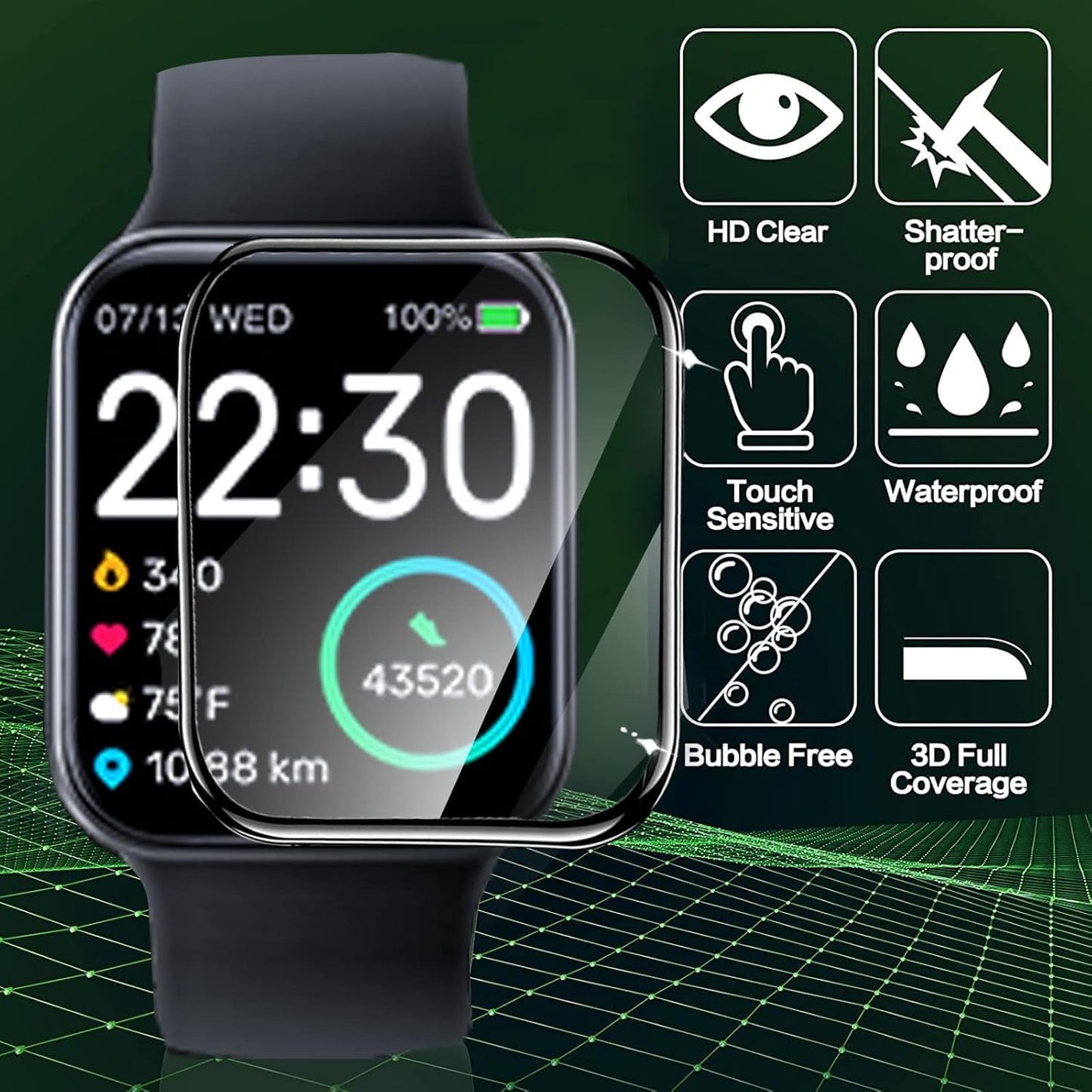 Lamshaw [3 Pack] Full Coverage PET Screen Protector for Digeehot H39r Smartwatch, Compatible with MgaoLo H39R