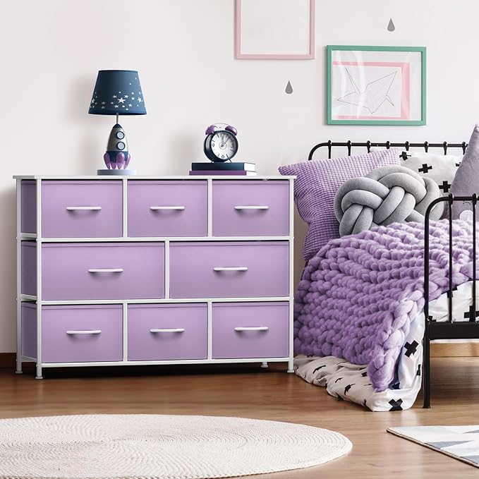 Sorbus Kids Dresser with 8 Drawers - Chest Organizer Unit with Steel Frame Wood Top & Handle, Fabric Bins for Clothes - Wide Furniture for Bedroom Hallway Kids Room Nursery & Closet