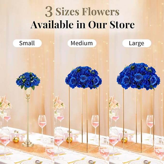 NUPTIO Artificial Flower Centrepieces for Tables - 10 Pcs Large Fake Flowers Roses Balls 15.7 inch Diam- Royal Blue Silk Faux Rose Arrangement Bouquet for Wedding Party Centerpiece Table Decorations