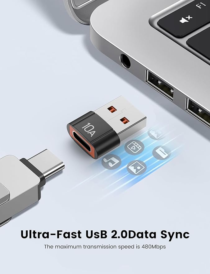 20Pack 200W USB C to USB Adapter, with Fast Charging & 480MB Data Transfer, USB C Converter for Apple Watch Ultra iWatch Series 8 7,iPhone 16 15 Plus Pro Max,Black