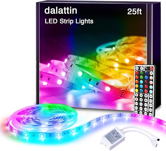 dalattin Led Lights for Bedroom 25ft RGB 5050 Led Strip Lights Color Changing Kit with 44 Keys Remote Controller and 12V Power Supply Led Light Strips Indoor Decoration,Easter Decor