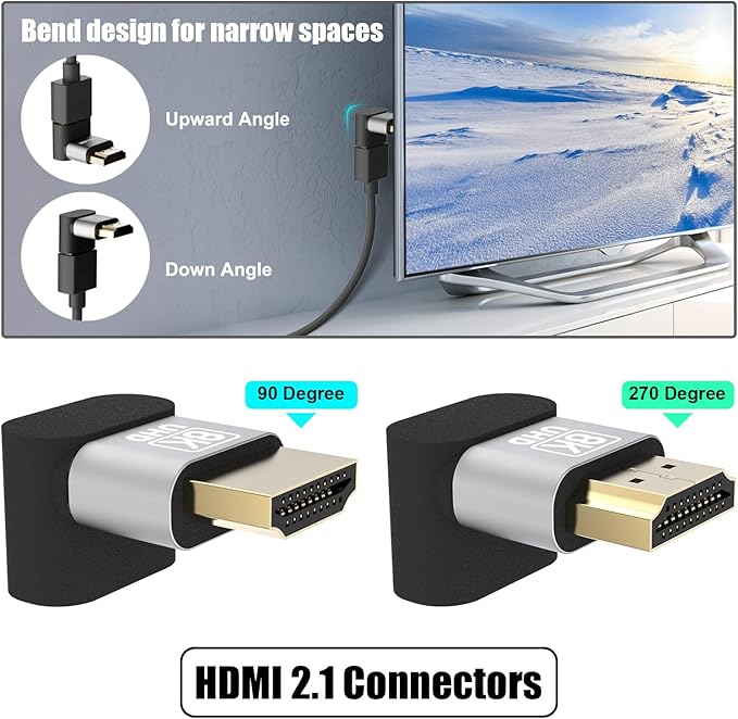 VCELINK 4-Pack HDMI Right Angle Adapter, 8K@60Hz, 90 & 270 Degree, Up & Down, HDMI 2.1, 4K@120Hz, HDR, eARC for HDTV, Laptop, PS4, PS5, Xbox, Fire Stick
