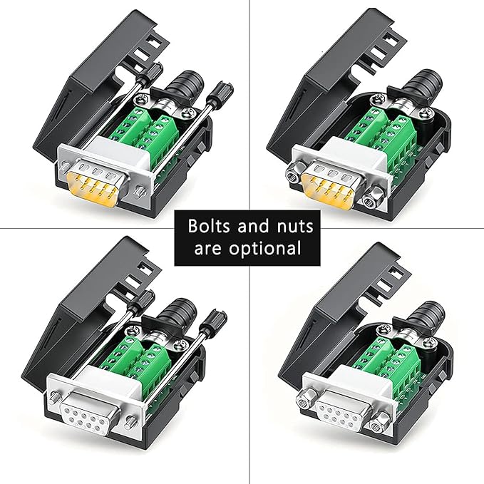 2PCS DB9 Breakout Connector DB-9 Male adapters，9 PIN RS232 RS485 Adapter to Wiring Terminal,No Soldering Needed DB9 Serial connectors with Bolts Nuts Tail Pipes and Screwdriver, Easy to use