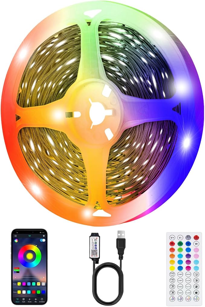 LED Strip Lights for Bedroom, 32.8ft Smart RGB Music Sync Bluetooth App & Remote Control, USB-Powered LED Strip Lights for TV, Gaming, Bedroom, PC, Home Theater