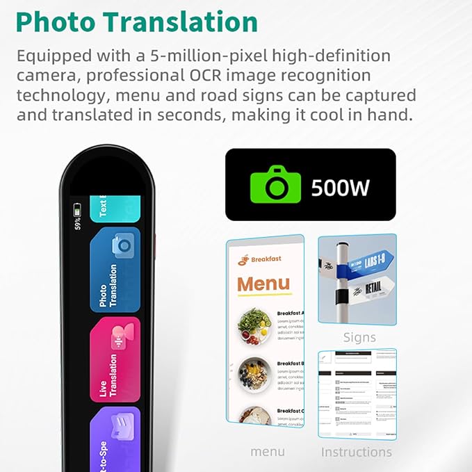 Translation Pen, Reading Pen for Student & Adults, Assistive Tool for Dyslexia & Scan Reader Pen OCR Digital Pen Reader, Reading Support & Language Learners, Translator Pen for 134+ Languages