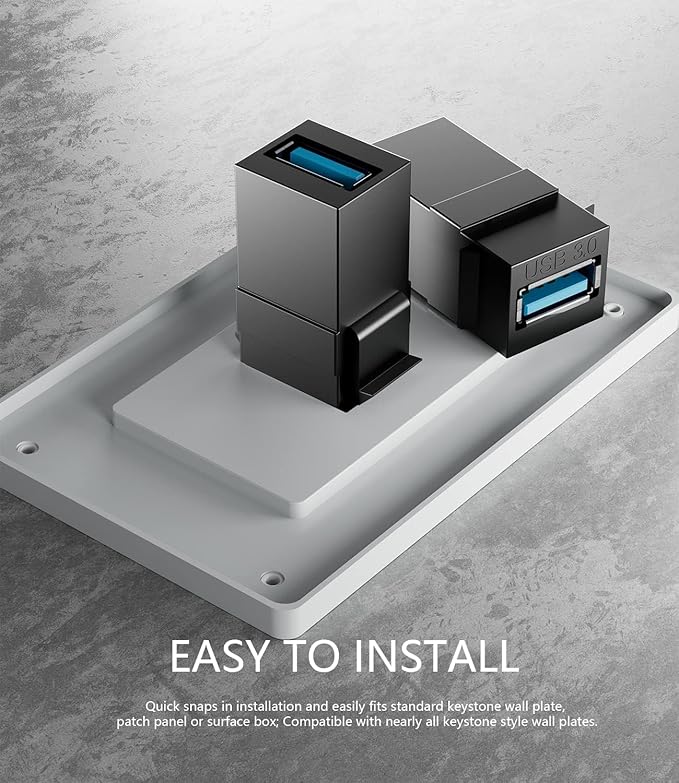 PANPEO USB 3.0 Keystone Jack Insert – Female to Female Coupler for Wall Plates & Panels (Black, 5 Pack)
