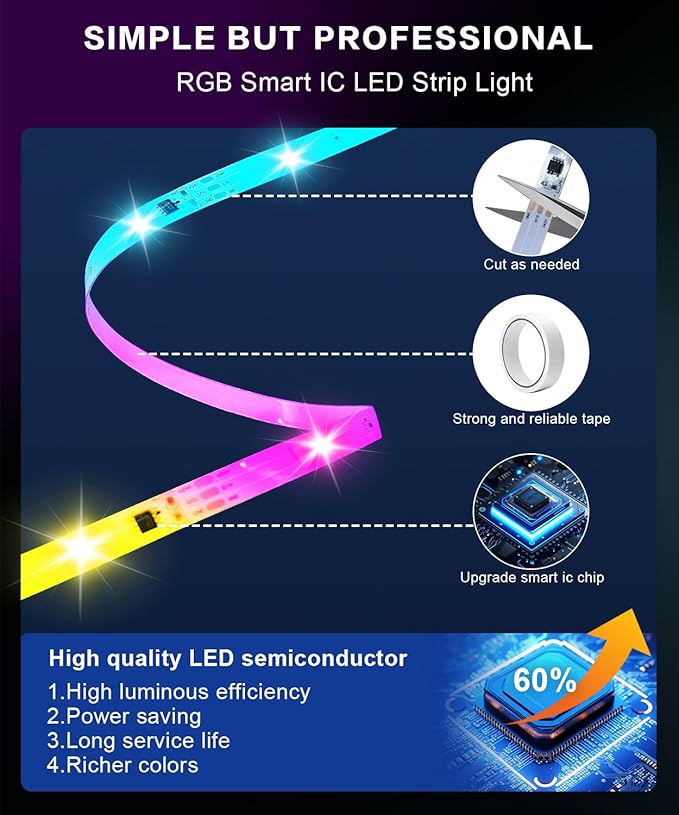 Tenmiro Upgraded Smart IC 32.8ft LED Lights for Bedroom, Multiple Colors on One Line LED Strip Lights, Bluetooth APP Control Music Sync Color Changing Strip Lights for Room Home Party Decoration