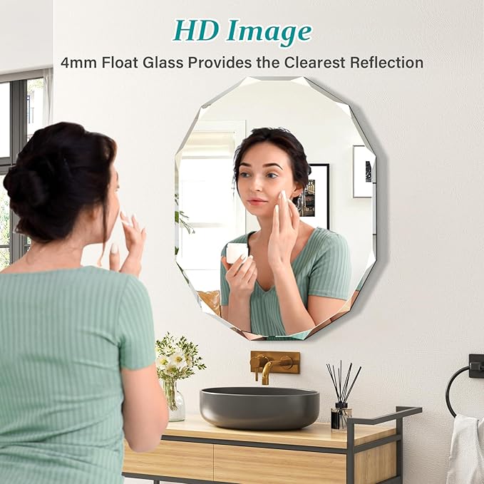 Pregaspor Single Beveled Edge Bathroom Vanity Mirror, 30" x 36" Oval Wall Mirror, Shatterproof Frameless Mirror for Over Sink, Restroom