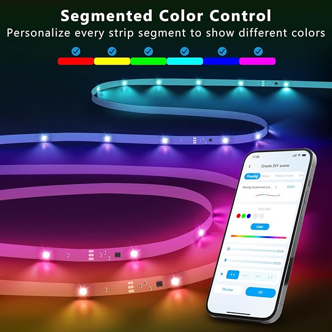 DAYBETTER Smart IC LED Strip Lights, BGRIC LED Lights for Bedroom 32.8 FT, DIY Multiple Colors on One Line, App Control Color Changing Strip Lighting Music Sync Home Decor(1 Roll)