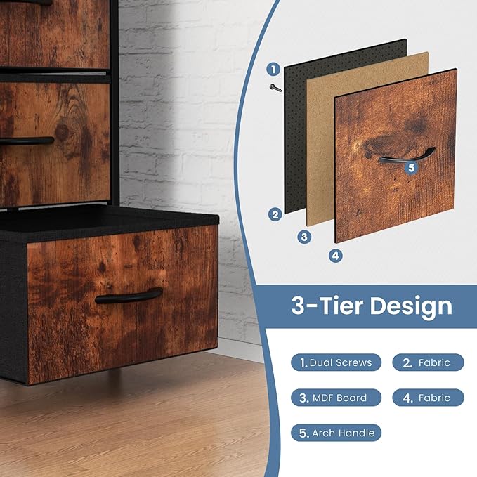 DUMOS TV Stand for Living Room, Dresser for Bedroom Chest of Dresser with 6 Fabric Drawers Storage Organizers Units, Nightstand for Bed