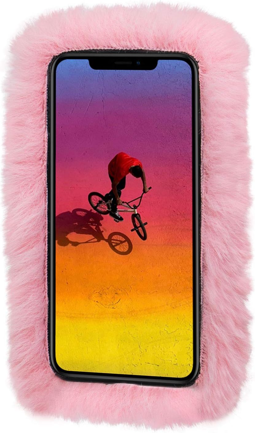 Plush Rabbit Fur Case for iPhone 6/6S, LCHDA Bunny Furry Fluffy Phone Case with Luxury Diamond Bowknot, Pink