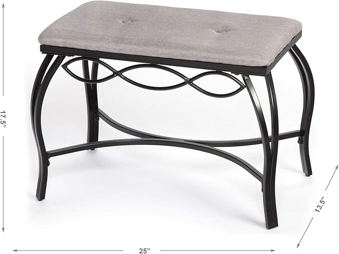Mango Steam Heather Gray Shoe Bench - Vanity Seat for Makeup Room, Dressing Stool, Entryway Bench - Powder Coated, Upholstered, Space Saving