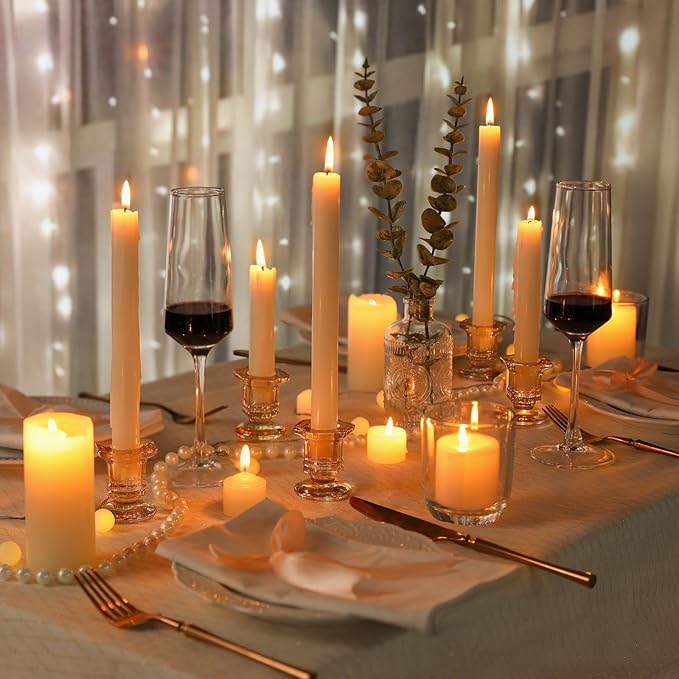 Glass Candle Holders Set, 12 Pcs Gold Candlestick Holders Bulk, Taper Candle Holders for Wedding, Festival Table Centerpiece,Home Decoration