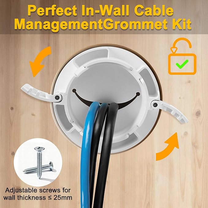 ZhiYo in-Wall Cable Management Kit for TV, Black TV Cord Hider for Wall Mounted TV, Behind Wall Cable Management Kit, Cord Concealer Kits with 4 Wire Pass Throughs and 1 Hole Saw Drill Attachmen