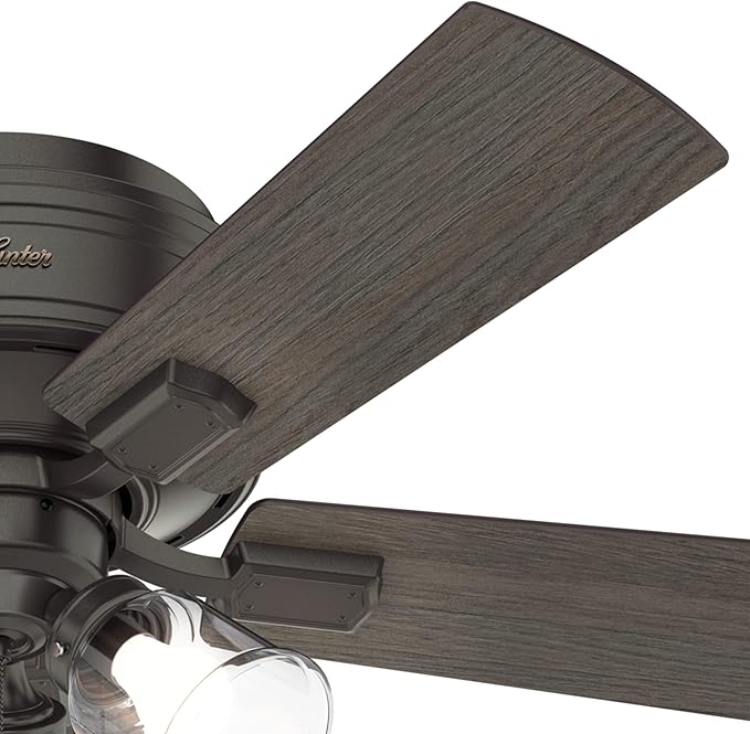 Hunter 42 inch Indoor Ceiling Fan with LED Lights and Pull Chain - Low Profile Mount Ceiling Fan, 5 Blades, For Bedroom, Living Room, or Kitchen, Quiet - Crestfield 52153, Noble Bronze