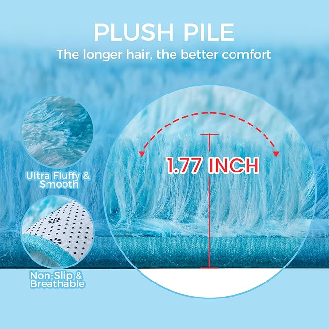 Ultra Soft Rug for Living Room, 5X8 Fluffy Shag Area Rug for Bedroom, Modern Shaggy Carpets Fuzzy Rug for Teens Dorm Nursery Home Decor Aesthetic, Upgrade Anti-Skid Durable, Tie-Dyed Blue