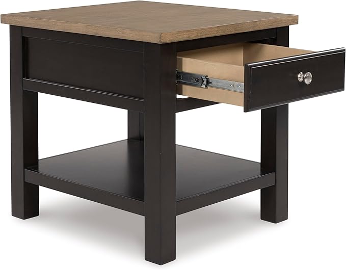 Signature Design by Ashley Drazmine Casual End Table with 1 Lower Shelf, Light Brown & Black