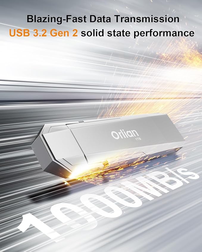 1TB External Portable SSD USB Solid State Drive Up to 1000MB/s USB 3.2 Gen 2 Dual Drive Type C + USB A Solid State Thumb Drive for Phone/Android Laptops/Windows/Mac, Silver