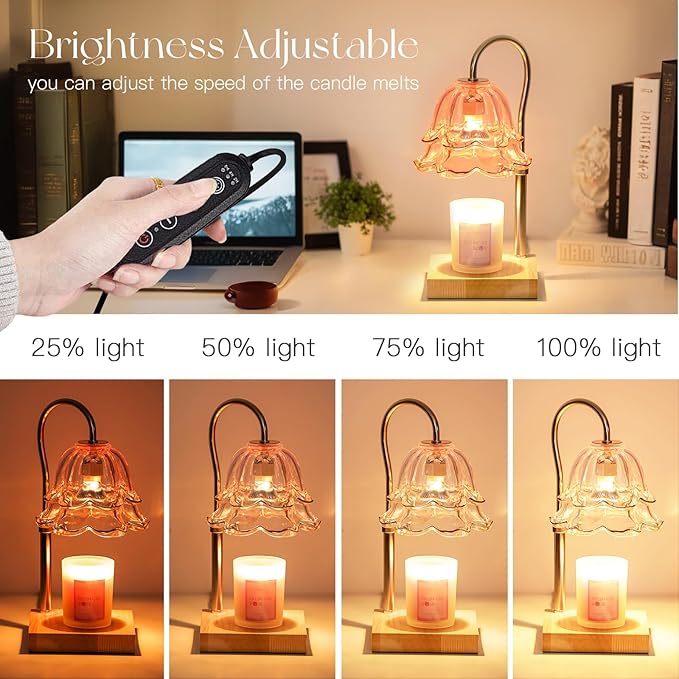 Candle Warmer Lamp with Timer: Pink Flower Candle Warming Lamp with 2 Bulbs Height Adjustable Wax Warmer Dimmable Bedroom Decor Birthday Gift for Women