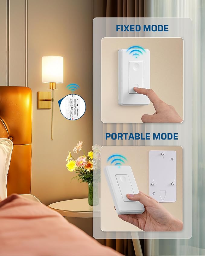 DEWENWILS 3 Way Wireless Light Switch and Receiver Kit, Remote Control for Ceiling Lights, Fans, Lamps, No in-Wall Wiring, No WiFi Needed, Wireless Panel Switch,100Ft RF Range