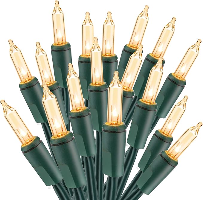 ODEETRONIC Christmas Lights, 21.63ft 100 Count Incandescent Clear Christmas Lights, UL Certified Outdoor Mini Clear Light Connectable, Green Wire Tree Light Indoor for Home Party Decor, Warm White
