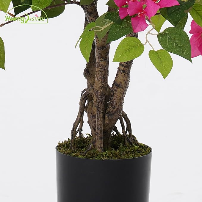 2 Pack Artificial Bougainvillea Tree, 3FT Faux Silk Floral Tree Bougainvillea Plant with Flowers in Plastic Pot for Home Office Garden Indoor Outdoor Decor