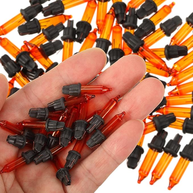 Mudder 60Count 2.5V Christmas 50/100/150/200 Count Mini Incandescent Wire Lights Replacement Bulbs Indoor/Outdoor Christmas Lights Decor for Home Xmas Tree (Black Base with Orange Bulb)