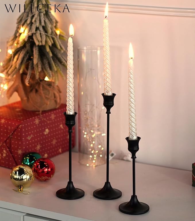 Black Candlestick Holders, Taper Candle Holders, Set of 6 Matte Black Candle Holder Set, Vintage Table Centerpiece for Wedding Christmas Holiday