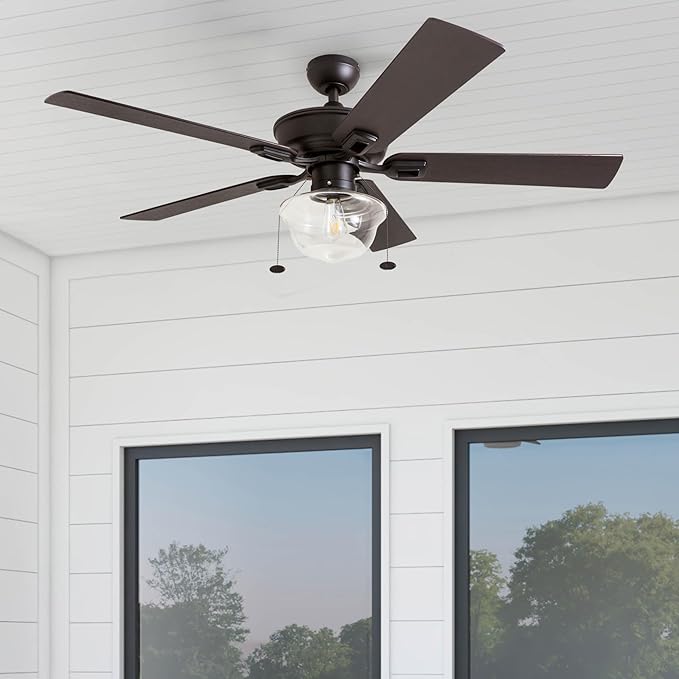 Prominence Home Abner Modern Farmhouse 52 Inch Ceiling Fan with Light, Outdoor Fan/Indoor Tri-Mount LED Ceiling Fan with 5 Blades, Silver Oak and Maple Brown Blade Finish Options, Bronze (80091-01)