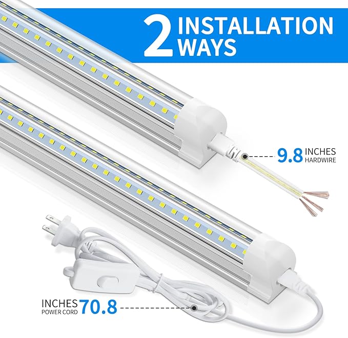 CNSUNWAY LED Shop Light 2FT, 20W 3000LM, 3000K Warm White, T8 LED Tube Lights, Ceiling and Utility Shop Lights, Linkable Light Fixture for Room, Garage, Workbench, ETL Listed (Pack of 2)