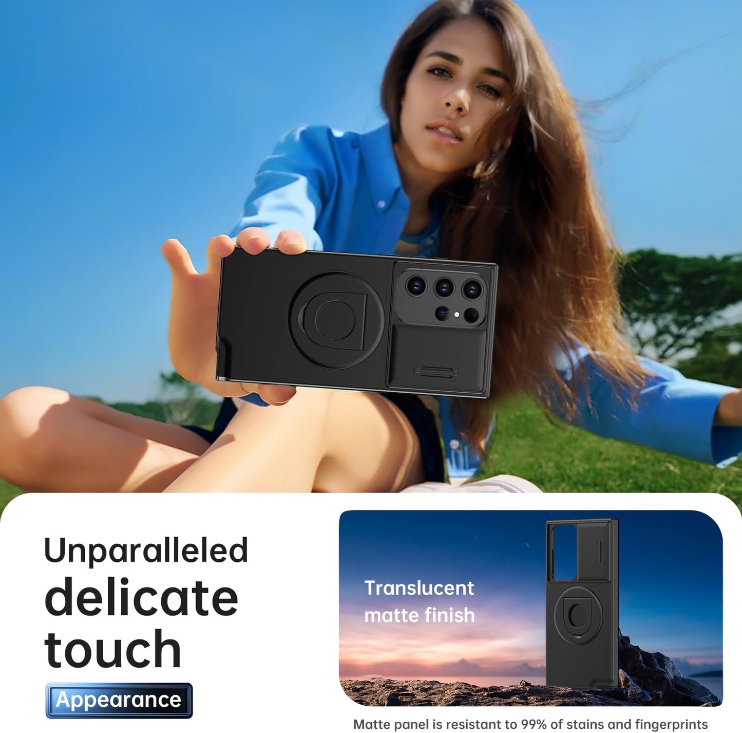 Samsung Galaxy S21 Ultra Case by FUNMIKO - Shockproof, Wireless Charging, Sliding Camera Cover, Magnetic Kickstand -