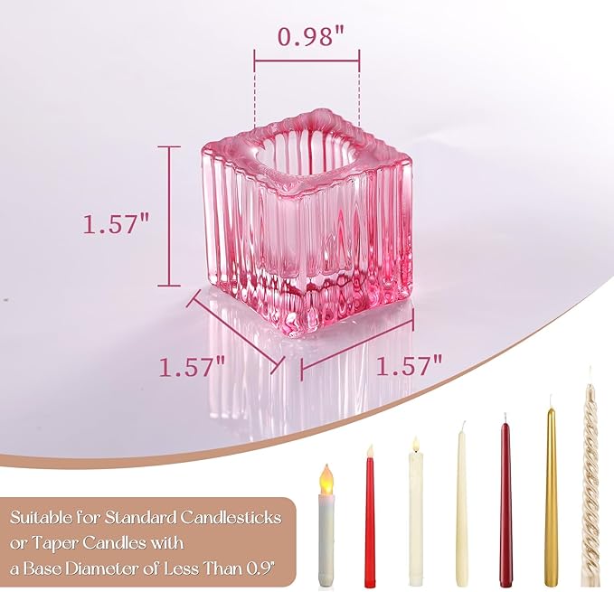 LETINE Elegant 12pcs Pink Striped Taper Candle Holders - Perfect Candle Stick Holder Decor for Tablescapes, Wedding Centerpieces, Church Christmas Displays, Birthday Dinners & Thanksgiving.