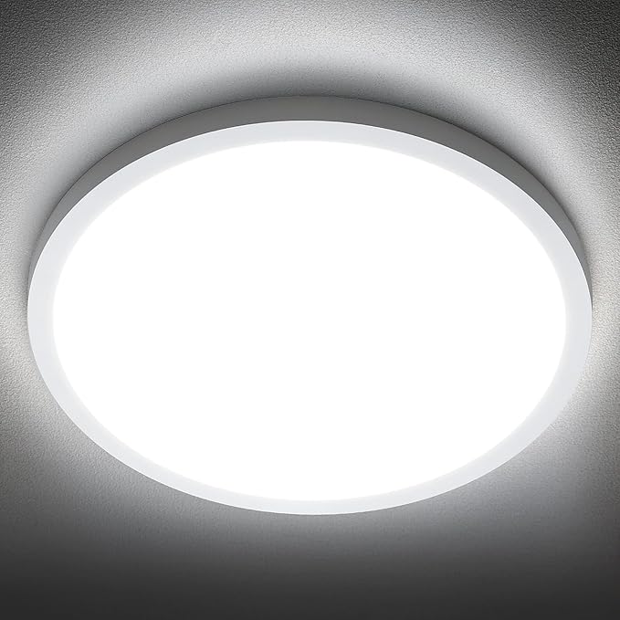 SunRider LED Flush Mount Ceiling Light Fixture, 6000K Cool White, 2400LM, 12 Inch 24W Modern Round Flat Lights, 240W Equiv. Panel Lamp, Non-Dimmable