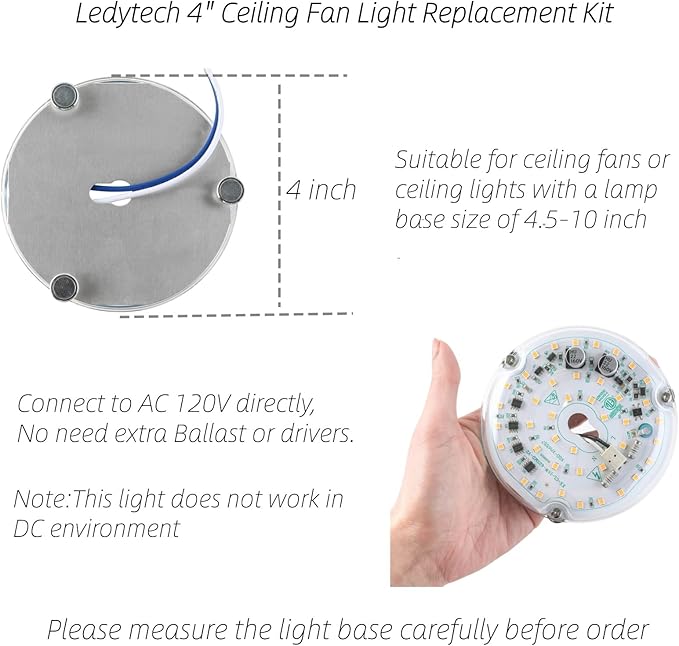 4 inch LED Retrofit Light Kit for Ceiling Fan Light Replacement Panel PCB 18W 6000K 2200LM 120V CRI90 Dimmable ETL (White 6000K)
