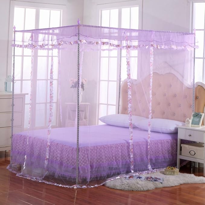 Twin Canopy Bed Curtains - 4 Corner Canopy for Beds, Bed Canopy for Girls Adults, Bedroom Home Decor (Twin Size, Purple)