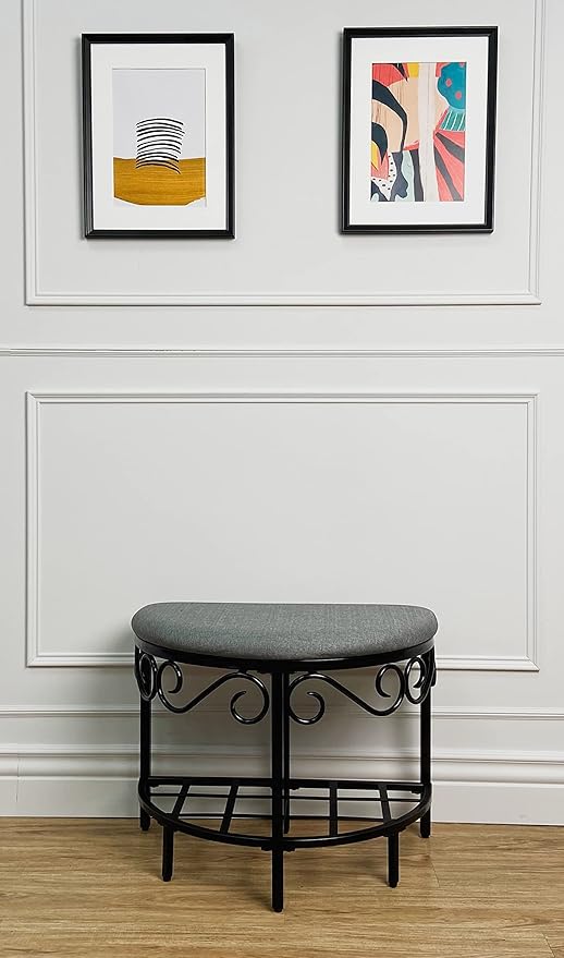 Mango Steam Half Moon Shoe Bench - Vanity Seat/Dressing Stool/Makeup Chair - Heather Gray