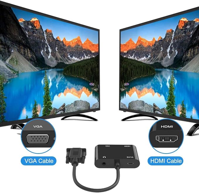 VGA to HDMI VGA, VGA to HDMI VGA Adapter with Audio Cable and USB Cable for Computer, Desktop, Laptop, PC, Monitor, Projector, HDTV