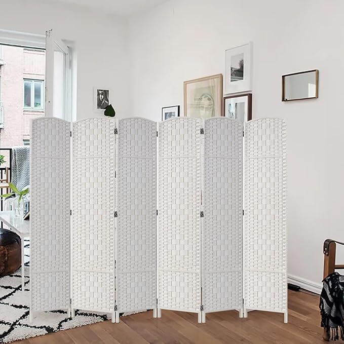 Rose Home Fashion 6 ft Tall Room Divider, Room Dividers and Folding Privacy Screens, 15.7in Privacy Screen 6 Panel Partition Temporary Wall Separation for Private, White