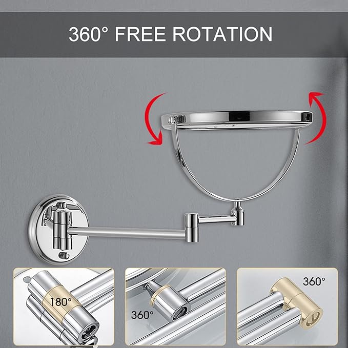 Wall Mounted Makeup Mirror, 3X Wall Mounted Magnifying Mirror Adjustable Height Double-Sided Mirrors for Bathroom Vanity,8 Inch Extendable Bathroom Mirror for Shaving 6 inches