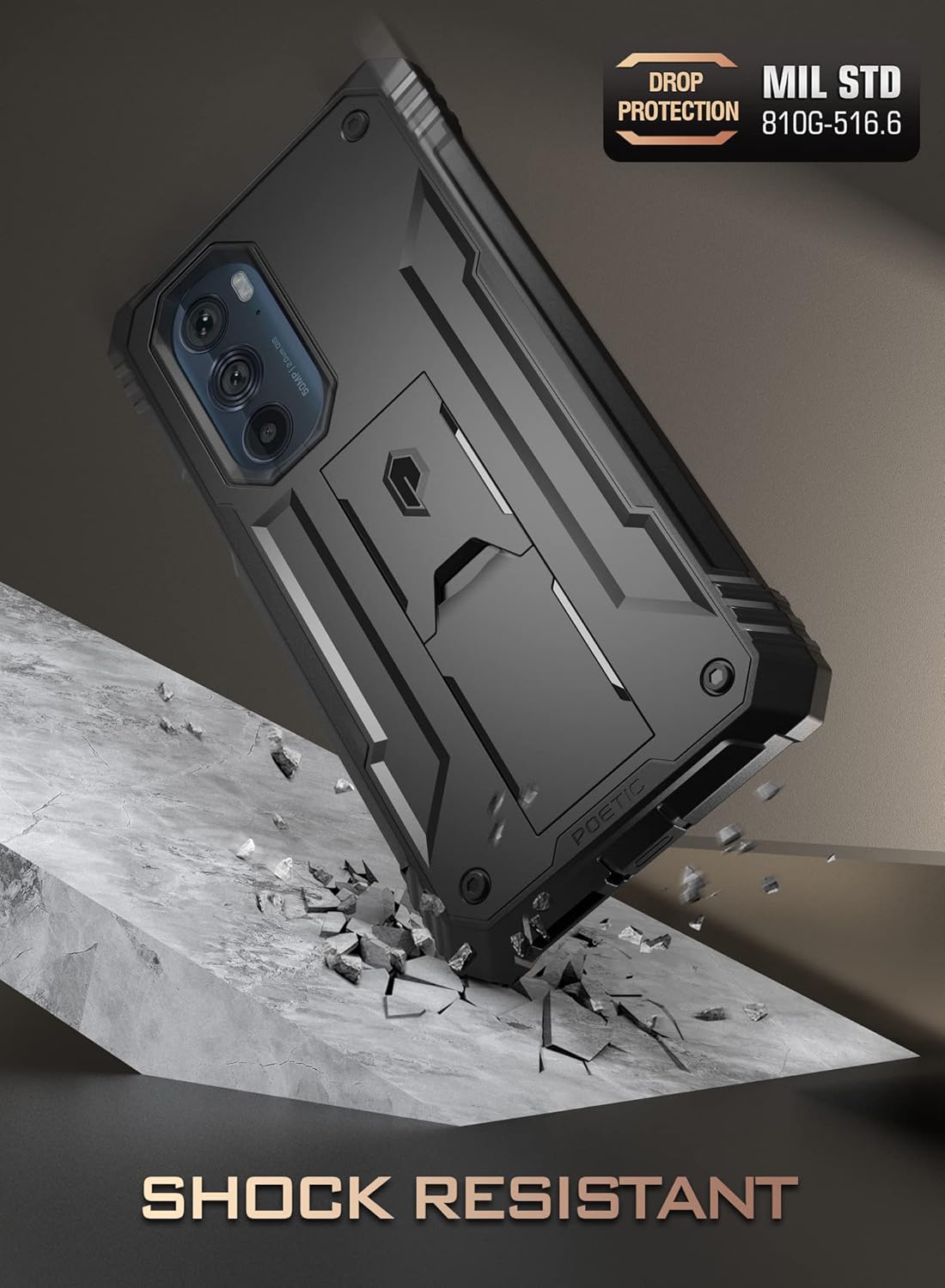 Poetic Revolution Case for Moto Edge Plus 5G (2022) - XT2201, Rugged Full-Body Cover with Kickstand & Screen Protector,