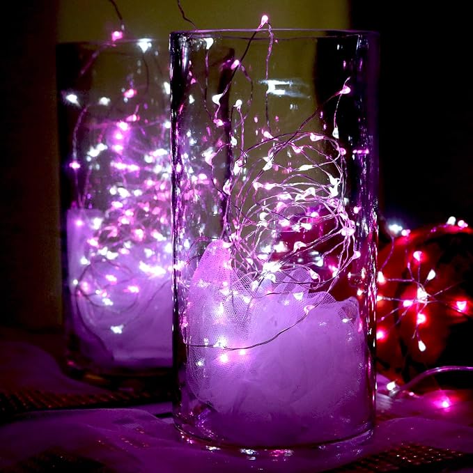 OakHaomie 6 Pack 10ft LED Starry String Lights 30 Micro LEDs on Silvery Copper Wire, CR2032 Batteries Required and Included,for DIY Wedding Christmas Centerpiece Table Decorations(Pink White)